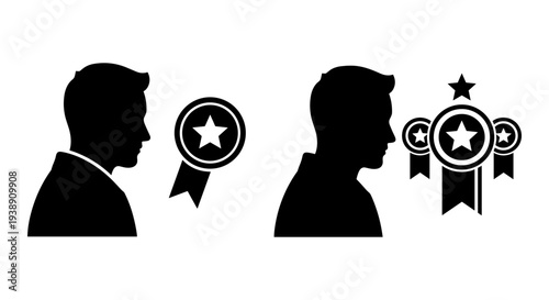 Comparison of achievement recognition between two individuals in silhouette form Vector, illustration