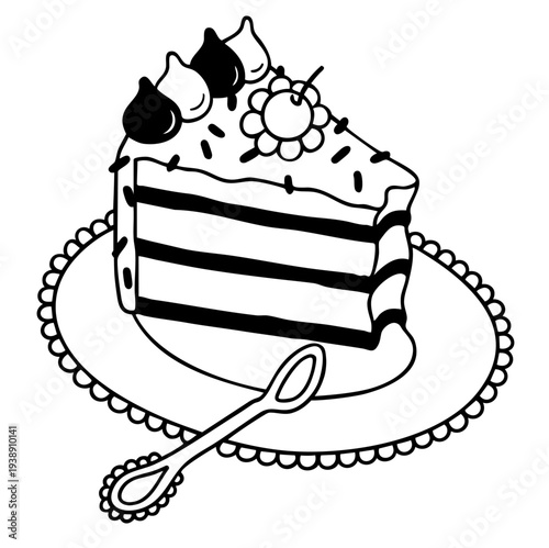 Layered Cake Slice with Whipped Cream Cherry and Chocolate Glaze on Decorative Plate – Romantic Bakery Treat