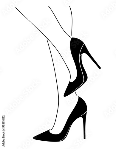 Classic Stiletto Heels on Slim Female Legs, Elegant Evening and Office Fashion Pumps in Glamorous Pose. Mid Heel Classic Pumps