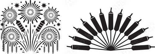 Firework explosions and cracker rockets silhouette for celebrations