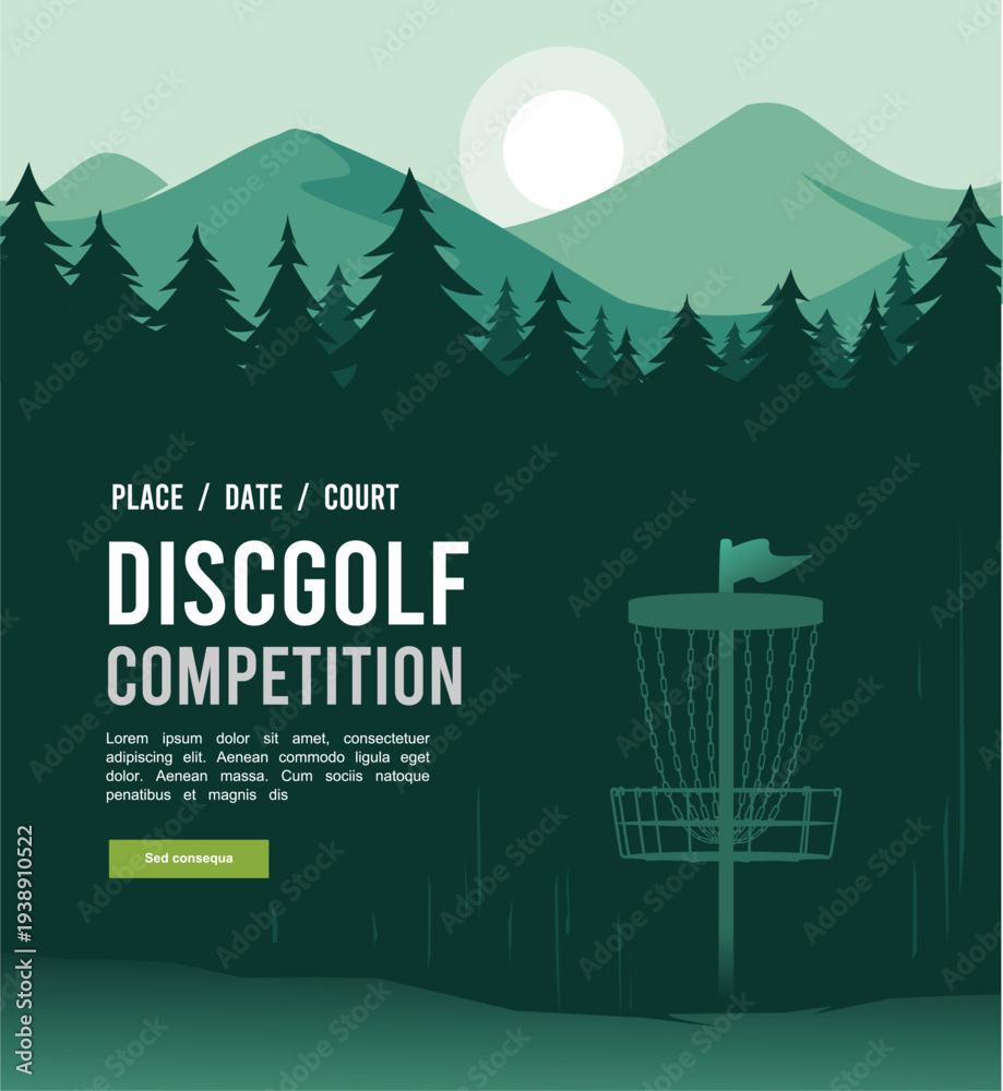 Fototapeta premium Great editable vector flat of discgolf poster illustration with beautiful scene best for any digital graphic and printing purpose