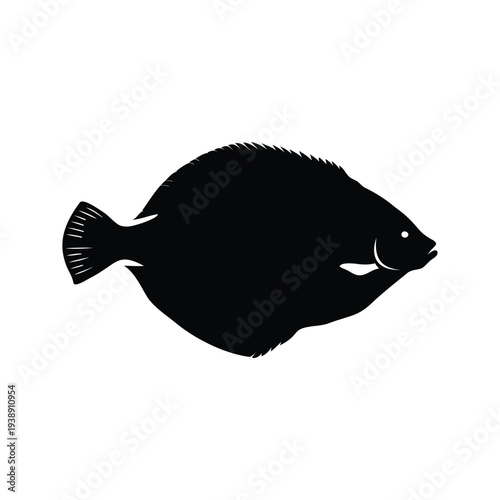 Black and white fish silhouette vector illustration showcasing aquatic life design, flounder silhouette vector illustration