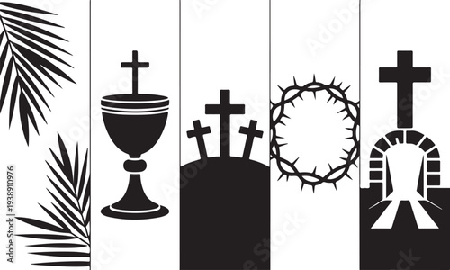 Christian easter silhouette icons showing passion of christ narrative