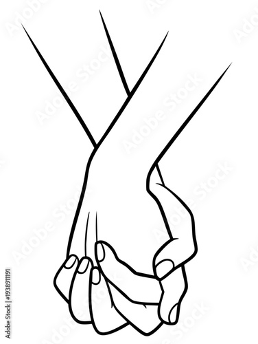 Firm Hand Holding Gesture Interlocked Fingers Strong Love Line Art