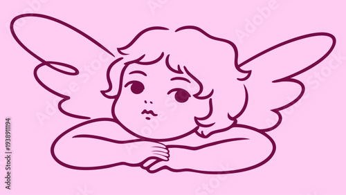 Dreamy Fairy Angel Thinking About Love and Destiny on Valentine’s Day, Romantic Hand Drawn Heavenly Spirit with Wings