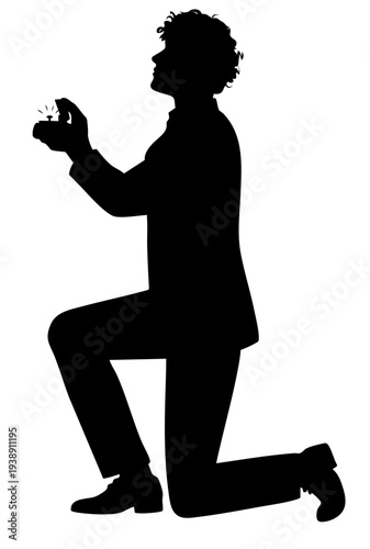 Marriage Proposal Silhouette, Man Kneeling with Ring Asking Woman to Marry