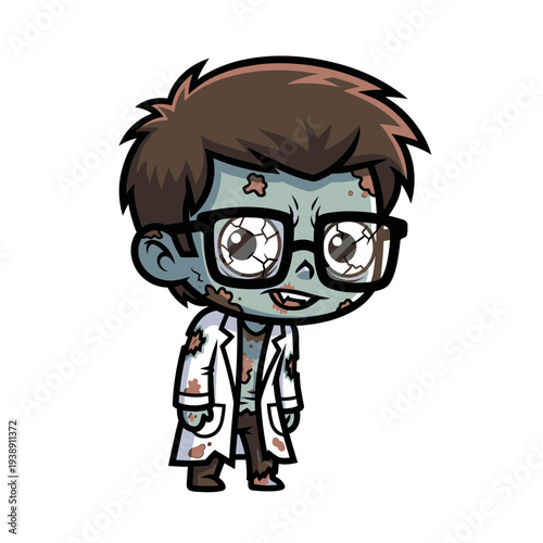 Zombie scientist cartoon character in lab coat