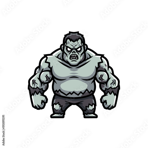 Angry cartoon monster with muscular build and fierce expression