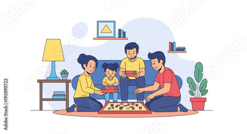 Family enjoying quality time together playing board game at home.