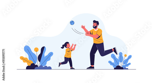 Father and daughter playing catch enjoying quality time together outdoors.