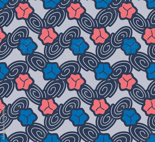 Japanese Flower Whirlpool Vector Seamless Pattern
