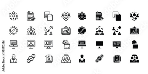 Collection of various black and white icons