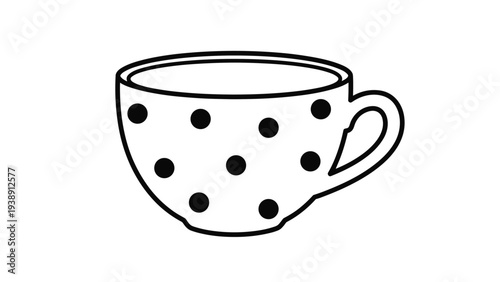 Simple teacup illustration with polka dots pattern for coloring book projects or kitchen interior decoration and design.