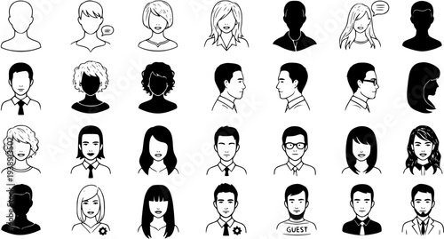 Diverse Male and Female Avatars and Profile Icons for Web and Design