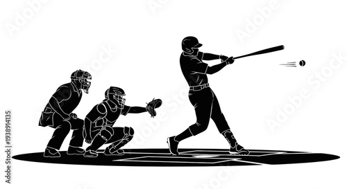 Baseball Players in Action Silhouette Illustration.