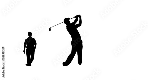 Golfers Silhouettes Playing Golf on Course.
