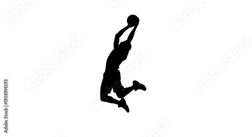 Man Jumping to Dunk Basketball Silhouette.
