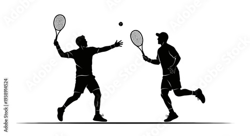 Two Men Playing Tennis Silhouette Illustration.