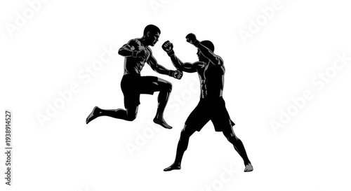 Two Men Engaged in Boxing Match.