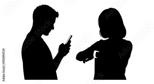 Couple sharing a moment with their smartphones in close proximity Vector, illustration