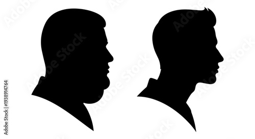 Contrasting silhouettes of two distinct human profiles facing opposite directions Vector, illustration