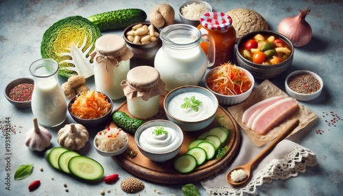 Fermented Foods and Probiotics for Gut Health Concept