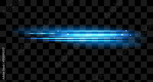 Glowing horizontal blue light line with radiant shine and beam effect. Futuristic flare, and neon glow.