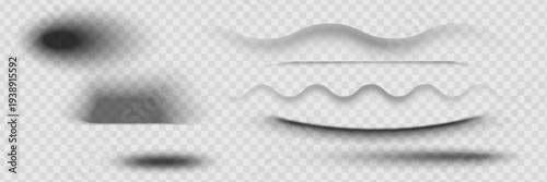 Square and rectangle box shadow effects. Realistic overlay and transparent shadows vector set, shades falling from objects on floor with soft black edges and dark corners