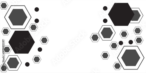 Hexagon background, black and white hexagons, abstract technology background science, futuristic design