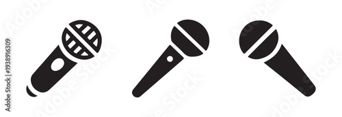 Three distinct microphone icons showing different head shapes and orientations used for capturing sound and vocals