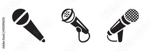 Assortment of three different microphone shapes for recording singing and vocal performance concepts in vector format