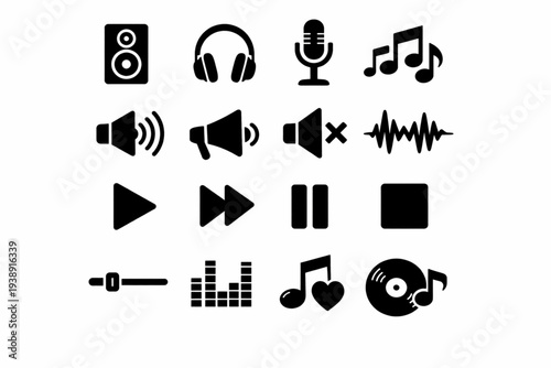 Audio and Video web icons in line style. Cinema, speaker, online, picture, play button, music, collection. Editable stroke. Vector illustration.