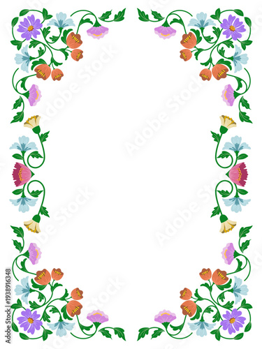 Decorative Frame with floral leaves and plants, decorative branches frame. Botanical background vector illustration for card, cover, poster, greeting, invitation, wedding, celebratory banner