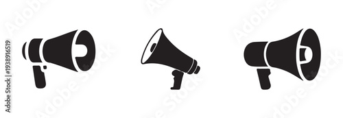 Different megaphone icons collection for loud announcement or social media campaign promotion vector set