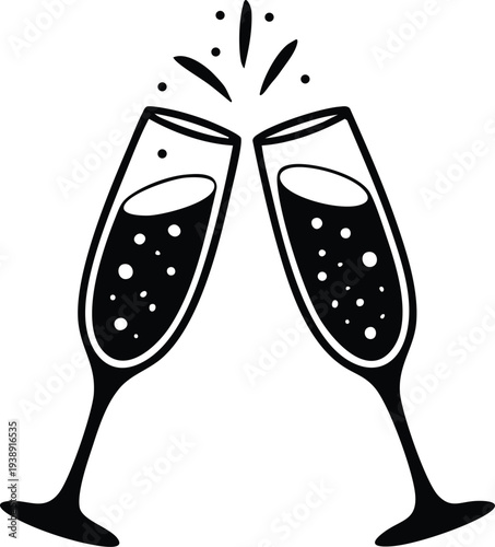 Champagne Flutes Toasting Silhouette, vector, illustration, silhouette.
