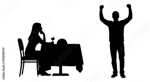 A contrast between celebration and thoughtfulness at a dinner table Vector, illustration