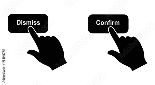 User selecting between dismiss and confirm action buttons on a digital interface Vector, illustration