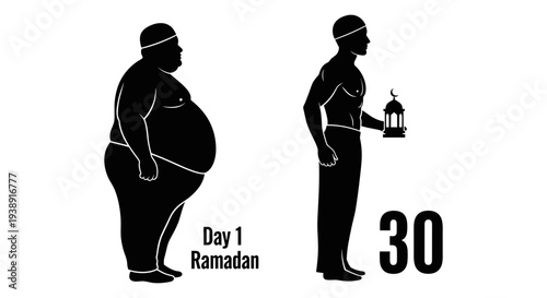 Visual representation of weight loss progress during the first day of ramadan fasting Vector, illustration