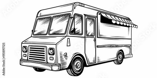 Vintage Food Truck Line Art Vector Illustration