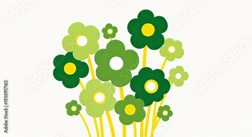A vibrant bouquet of green flowers with yellow centers on white background