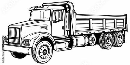 Heavy Duty Dump Truck Construction Vehicle Line Art Vector