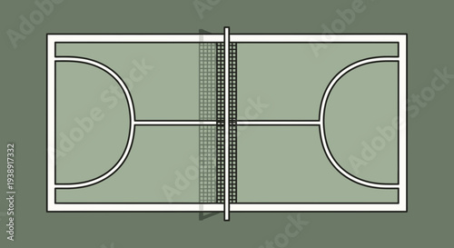 Pickleball court top view with net and line markings illustration