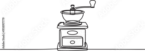 Continuous Line Drawing Of Manual Coffee Grinder.one line vector illustration with out background