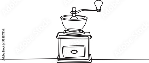 Continuous Line Drawing Of Manual Coffee Grinder.one line vector illustration with out background