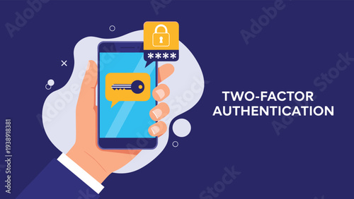 Two factor authentication on a smartphone with key and lock icons for mobile security and account verification processes.