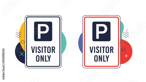 Visitor only parking signs are presented in two color schemes with decorative geometric backgrounds for easy use.
