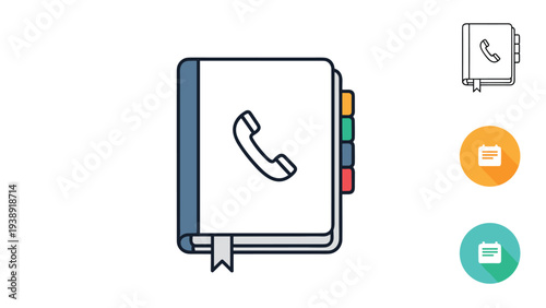 Address book or contacts directory icon featuring a phone symbol on the cover and colorful index tabs on the side.