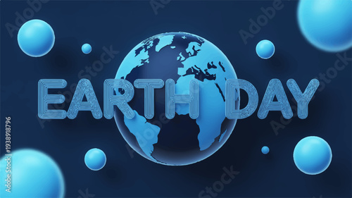 Earth day concept with blue globe and bubbles on dark background symbolizing environmental awareness and sustainability