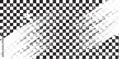 Race flag grunge background, car rally or motocross finish flag with vector checker pattern. Grunge race flag for car racing sport or bike speedway, motorsport