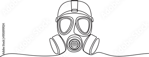 Continuous one line drawing of gas mask. One line drawing illustration of army mask. Soldier equipment concept.one line vector illustration with out background